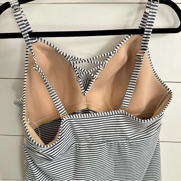 CACIQUE SWIM 18 blue striped ruffle top and bottom woman Tankini coastal - Picture 11 of 12